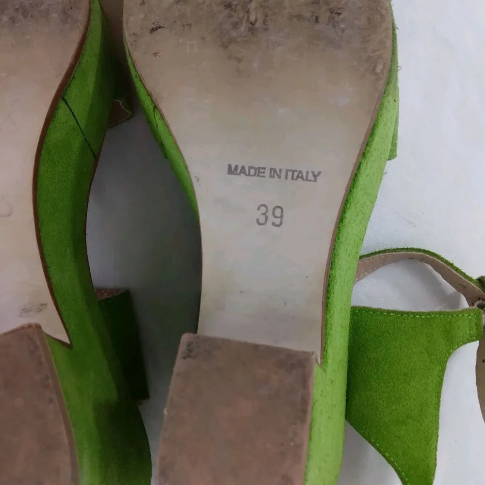 V1969 19v69 Italia Green Suede Open Toe Ankle Strap Chunky Platform Heels 39 - Picture 15 of 15
